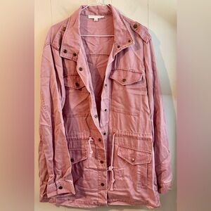 Jane + Delancey Vintage Washed Pink Long Utility Jacket, Size XL